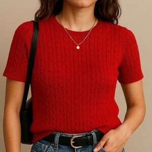 Crystal Kole Red Cable Knit Sweater Size L